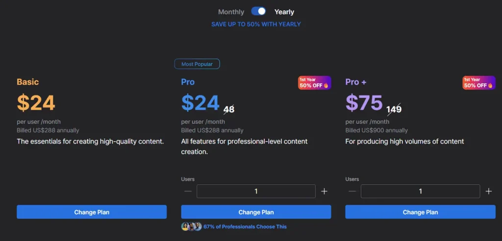 Lovo AI review 2025 – Pricing snapshot with Basic, Pro, Pro+ and Enterprise plans (annual)