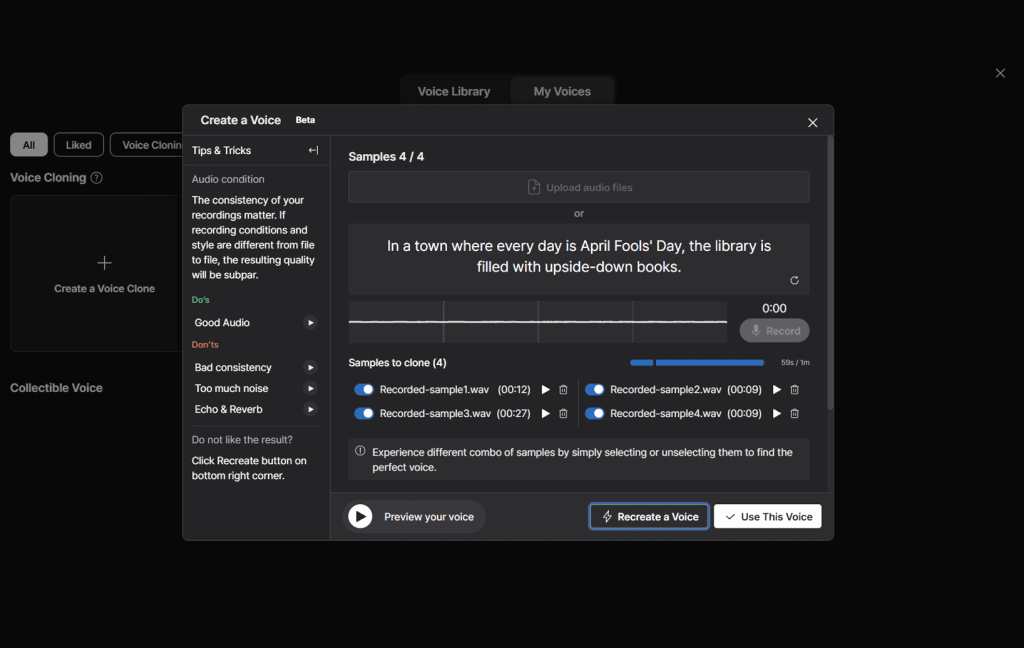 Lovo AI review 2025 – Voice cloning setup with 60‑second sample and up to five clones