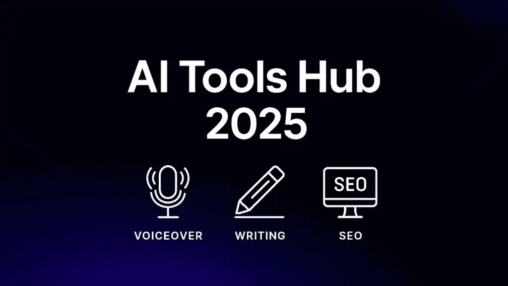 AI tools hub with voice, writing and SEO icons